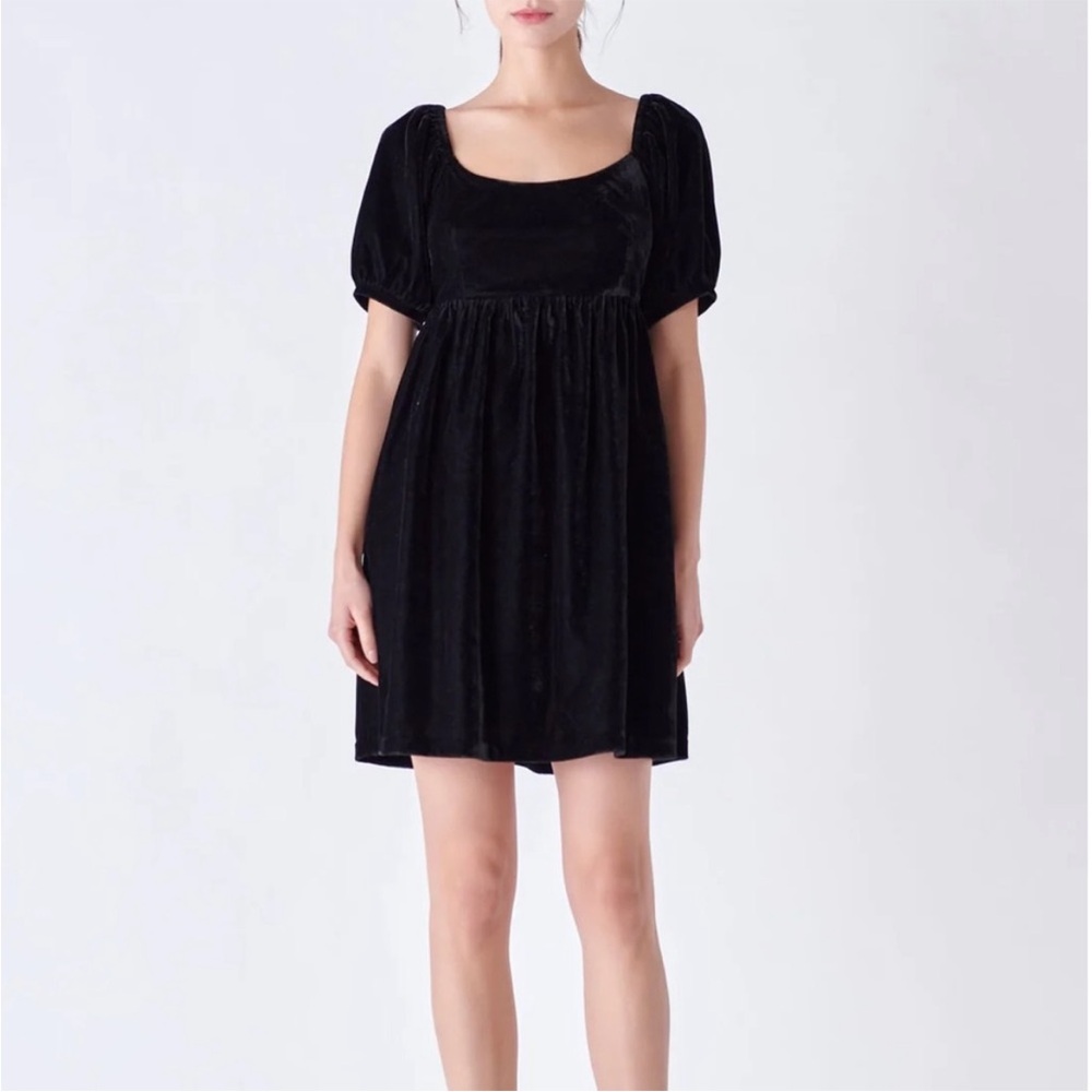 English Factory Black Velvet Scoop Neck Mini Dress SZ XS NWT